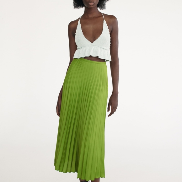 NWT Zara Pleated Midi Skirt - Green - Picture 3 of 9
